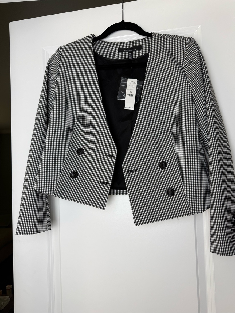 NWT WHBM Black & White Houndstooth Cropped Blazer 6P
